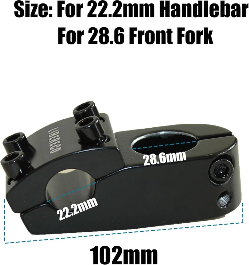 Libereco Aluminum Alloy BMX Stem: Fits 22.2mm Handlebar & 28.6mm Fork: Lightweight High-Strength Freestyle Stem Black - Image 2